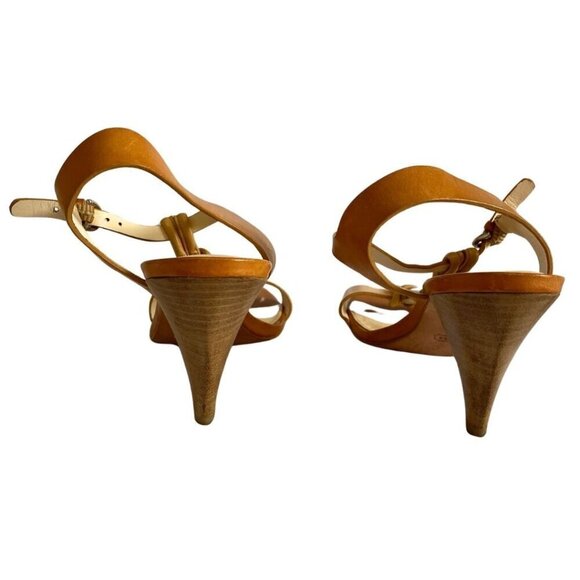 COACH GENESIS CAMEL BROWN LEATHER T-STRAPS SANDALS - 7B - Picture 4 of 10